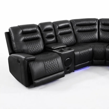 MNS Halifax Music Leather Electric Recliner Corner Sofa - Black, Grey or Brown