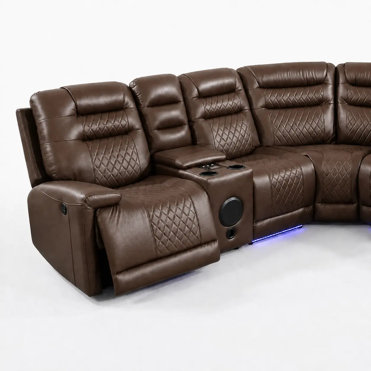 MNS Halifax Music Leather Electric Recliner Corner Sofa - Black, Grey or Brown