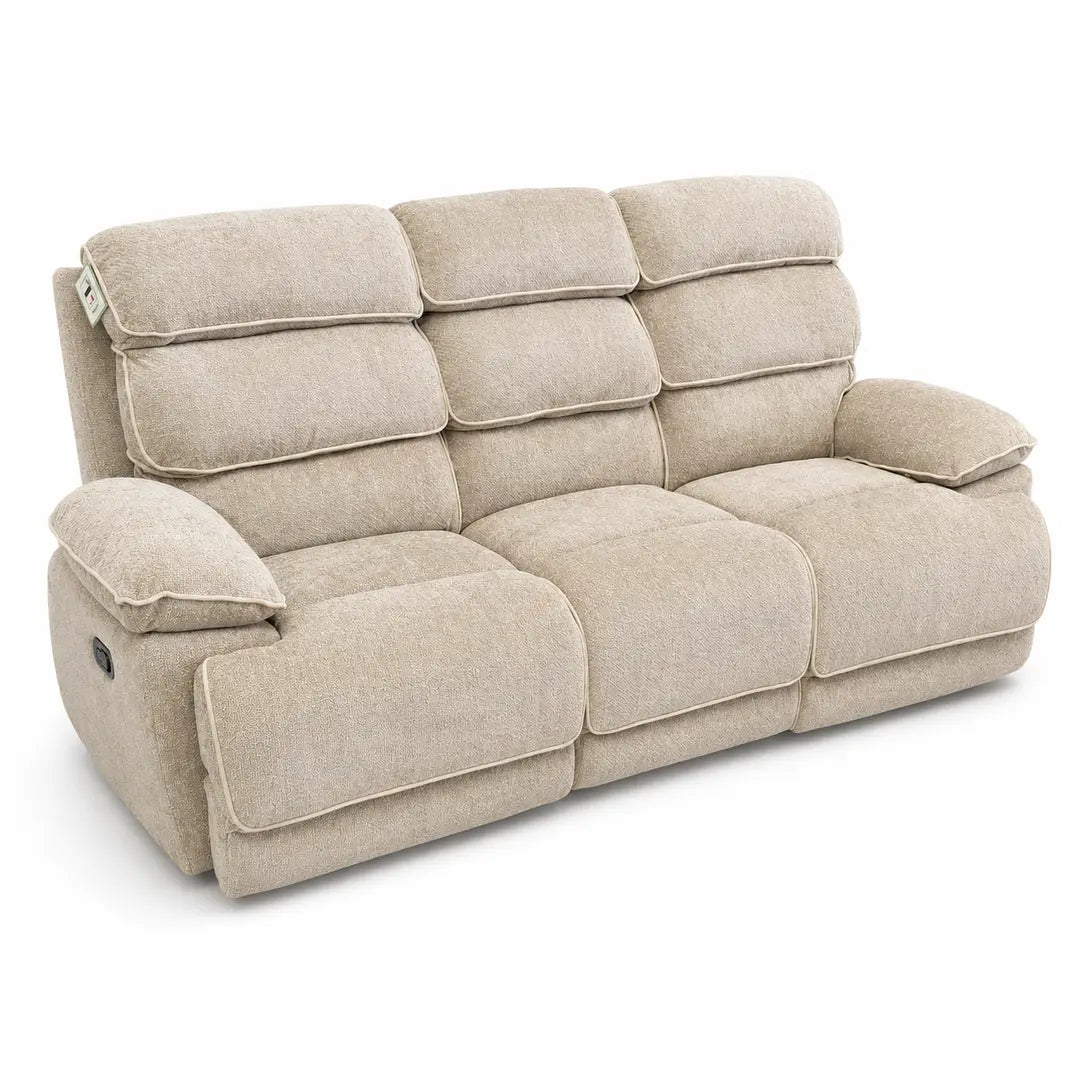 Lakelyn 3 + 2 Fabric Beige or Grey Electric Power Recliner Sofa Set - Large Seating with Bluetooth Speakers & Wireless Charging pads