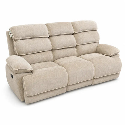 Lakelyn 3 + 2 Fabric Beige or Grey Electric Power Recliner Sofa Set - Large Seating with Bluetooth Speakers & Wireless Charging pads