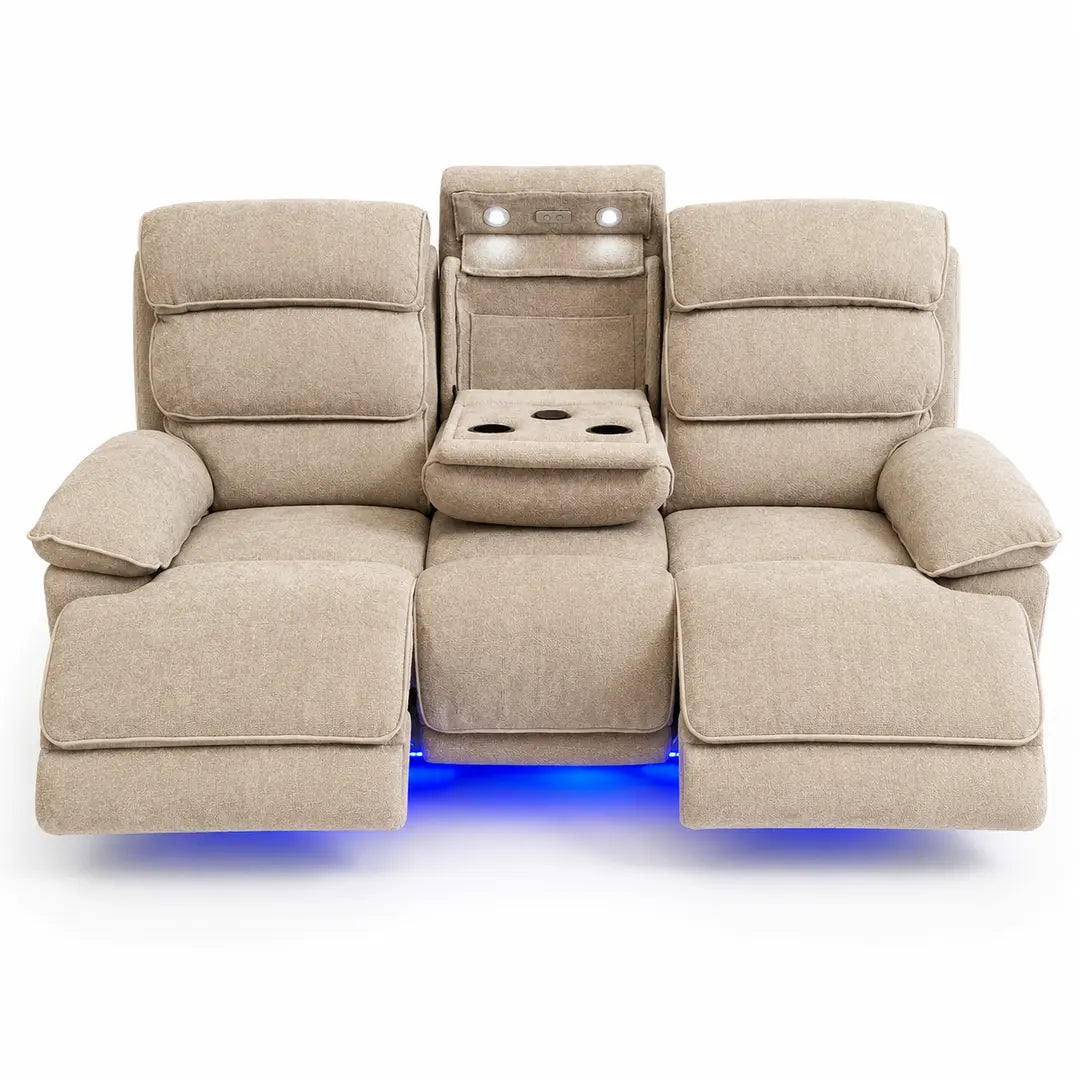 Lakelyn 3 + 2 Fabric Beige or Grey Electric Power Recliner Sofa Set - Large Seating with Bluetooth Speakers & Wireless Charging pads