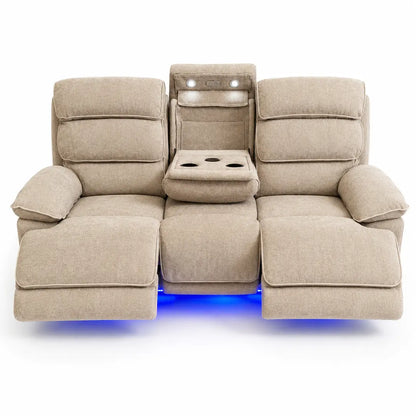 Lakelyn 3 + 2 Fabric Beige or Grey Electric Power Recliner Sofa Set - Large Seating with Bluetooth Speakers & Wireless Charging pads
