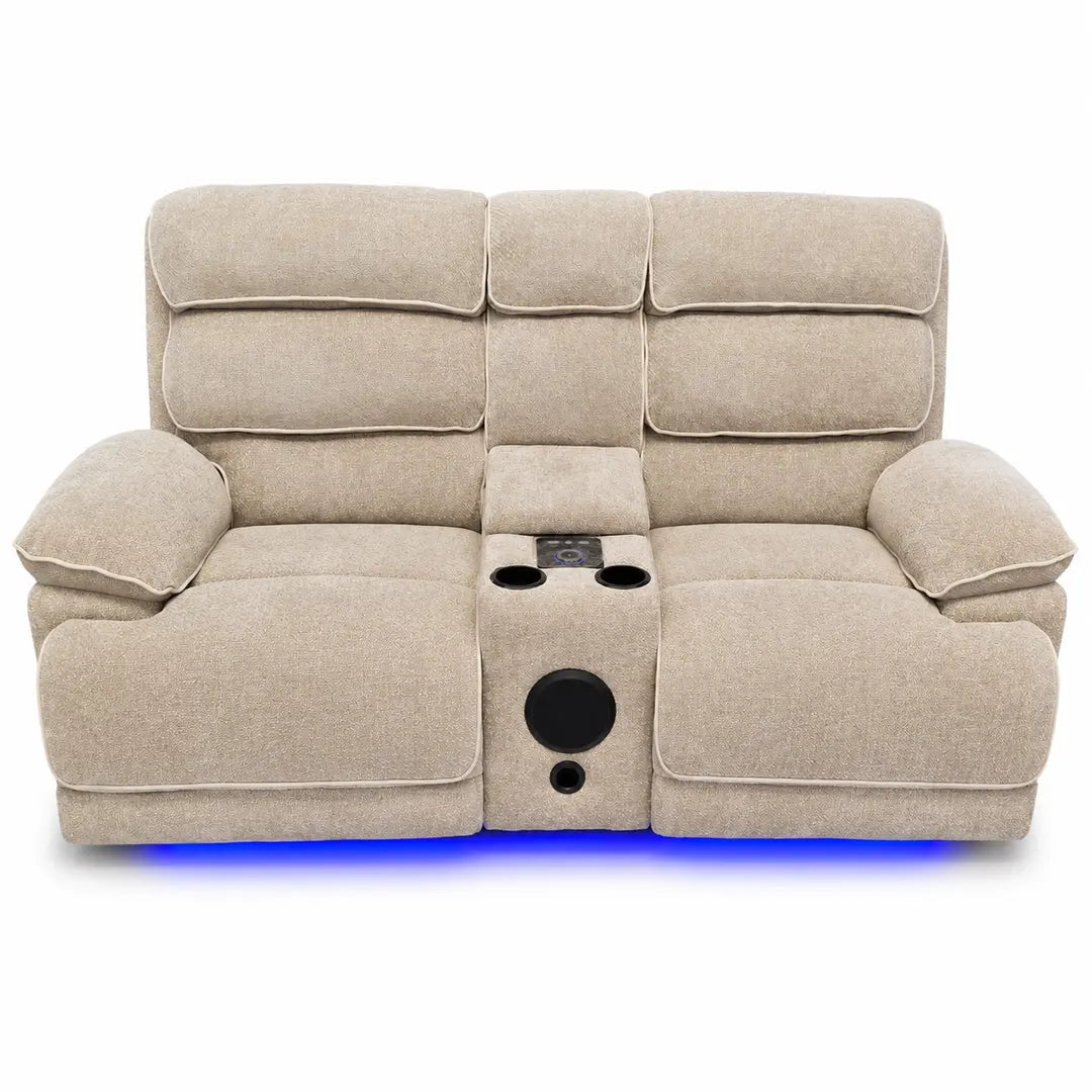 Lakelyn 3 + 2 Fabric Beige or Grey Electric Power Recliner Sofa Set - Large Seating with Bluetooth Speakers & Wireless Charging pads