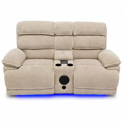 Lakelyn 3 + 2 Fabric Beige or Grey Electric Power Recliner Sofa Set - Large Seating with Bluetooth Speakers & Wireless Charging pads