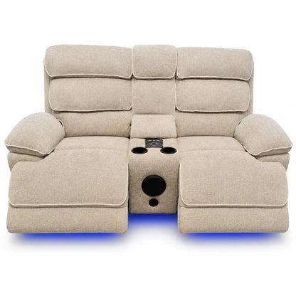 Lakelyn 3 + 2 Fabric Beige or Grey Electric Power Recliner Sofa Set - Large Seating with Bluetooth Speakers & Wireless Charging pads