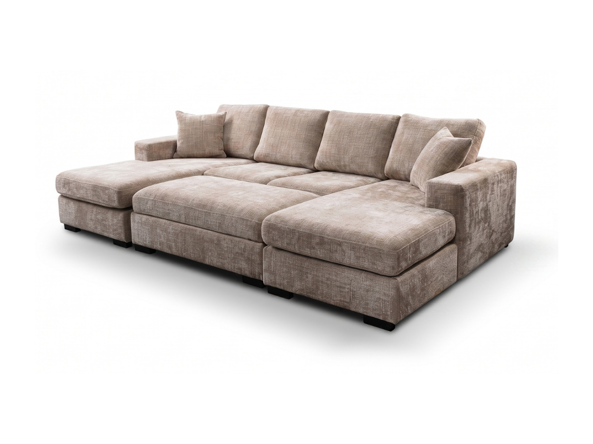 Chestnut U Shaped Sofa with Storage Footstool