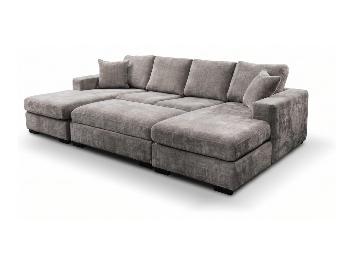 Chestnut U Shaped Sofa with Storage Footstool