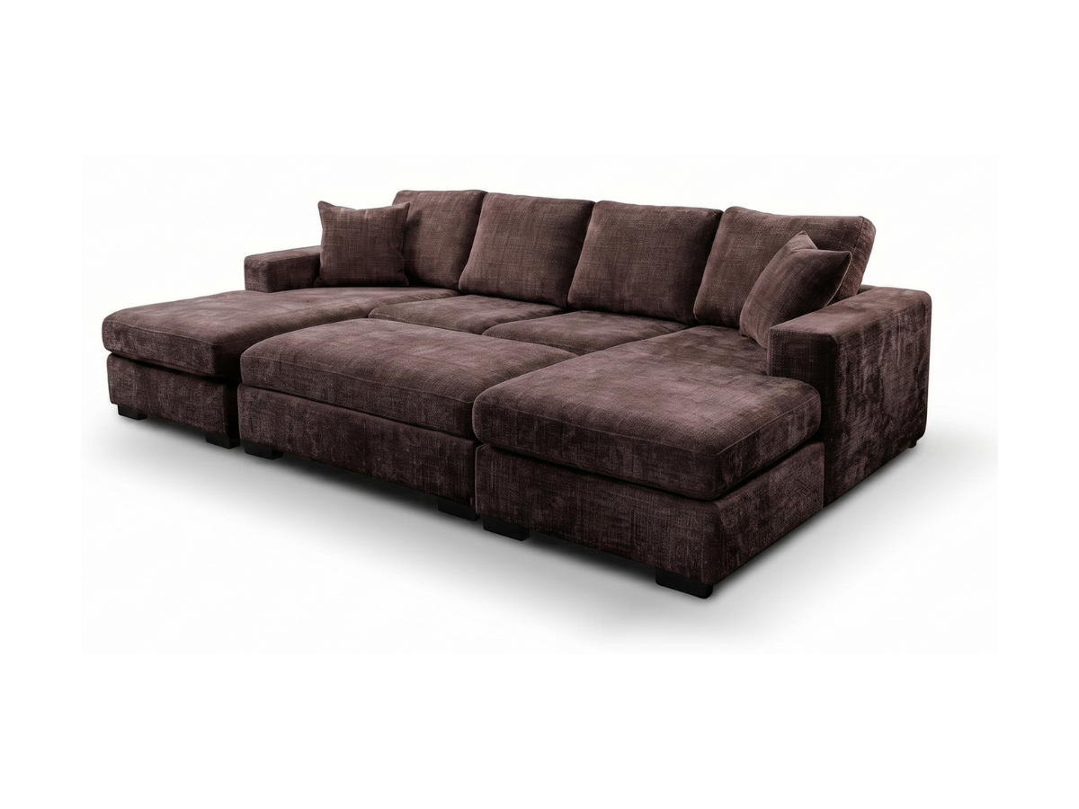 Chestnut U Shaped Sofa with Storage Footstool