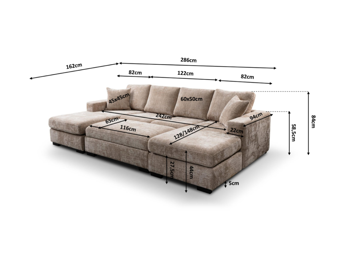 Chestnut U Shaped Sofa with Storage Footstool