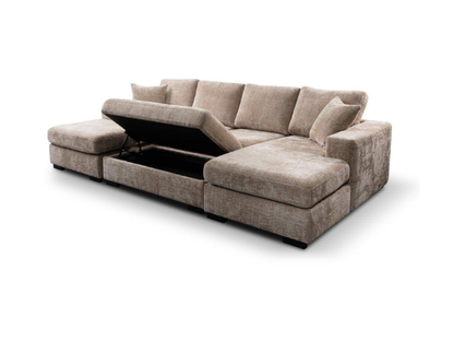 Chestnut U Shaped Sofa with Storage Footstool