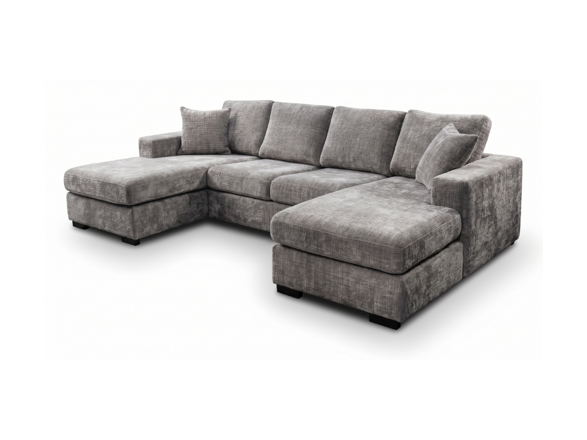 Chestnut U Shaped Sofa with Storage Footstool
