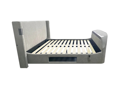 Darras TV Bed Frame with Dolby Atmos System Grey Fabric