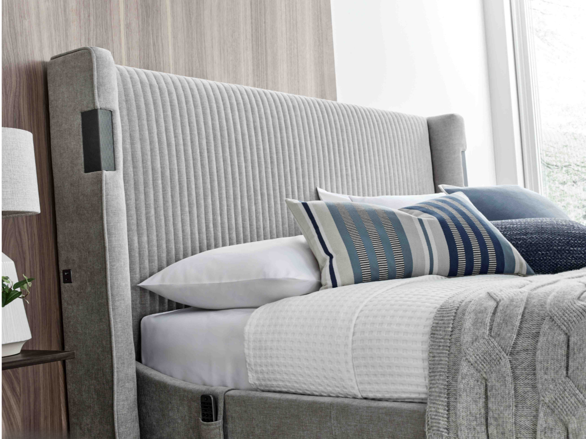 Darras TV Bed Frame with Dolby Atmos System Grey Fabric