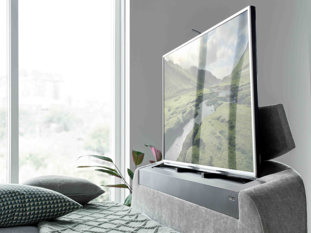 Darras TV Bed Frame with Dolby Atmos System Grey Fabric