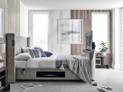 Darras TV Bed Frame with Dolby Atmos System Grey Fabric