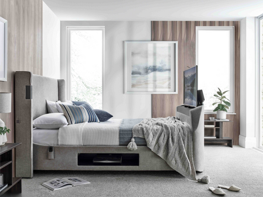 Darras TV Bed Frame with Dolby Atmos System Grey Fabric