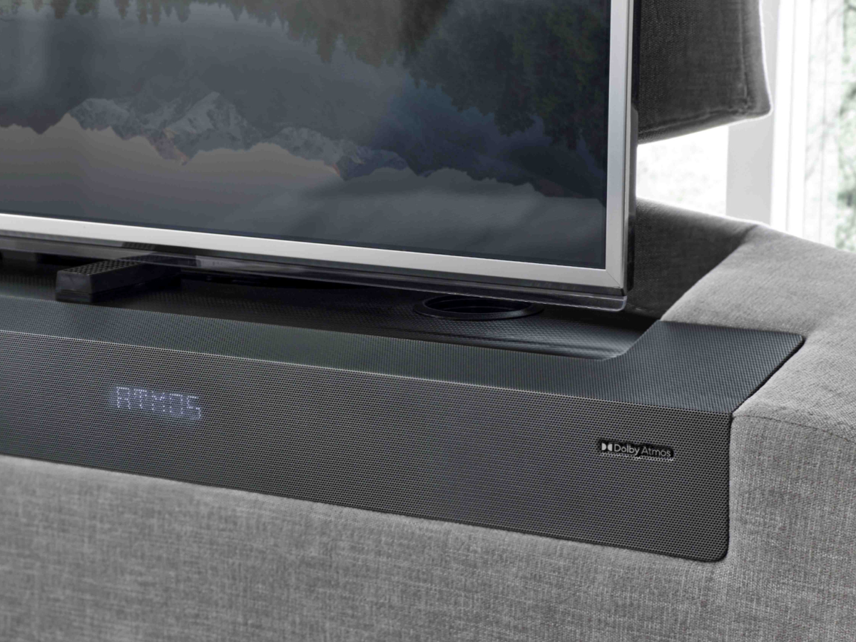 Darras TV Bed Frame with Dolby Atmos System Grey Fabric