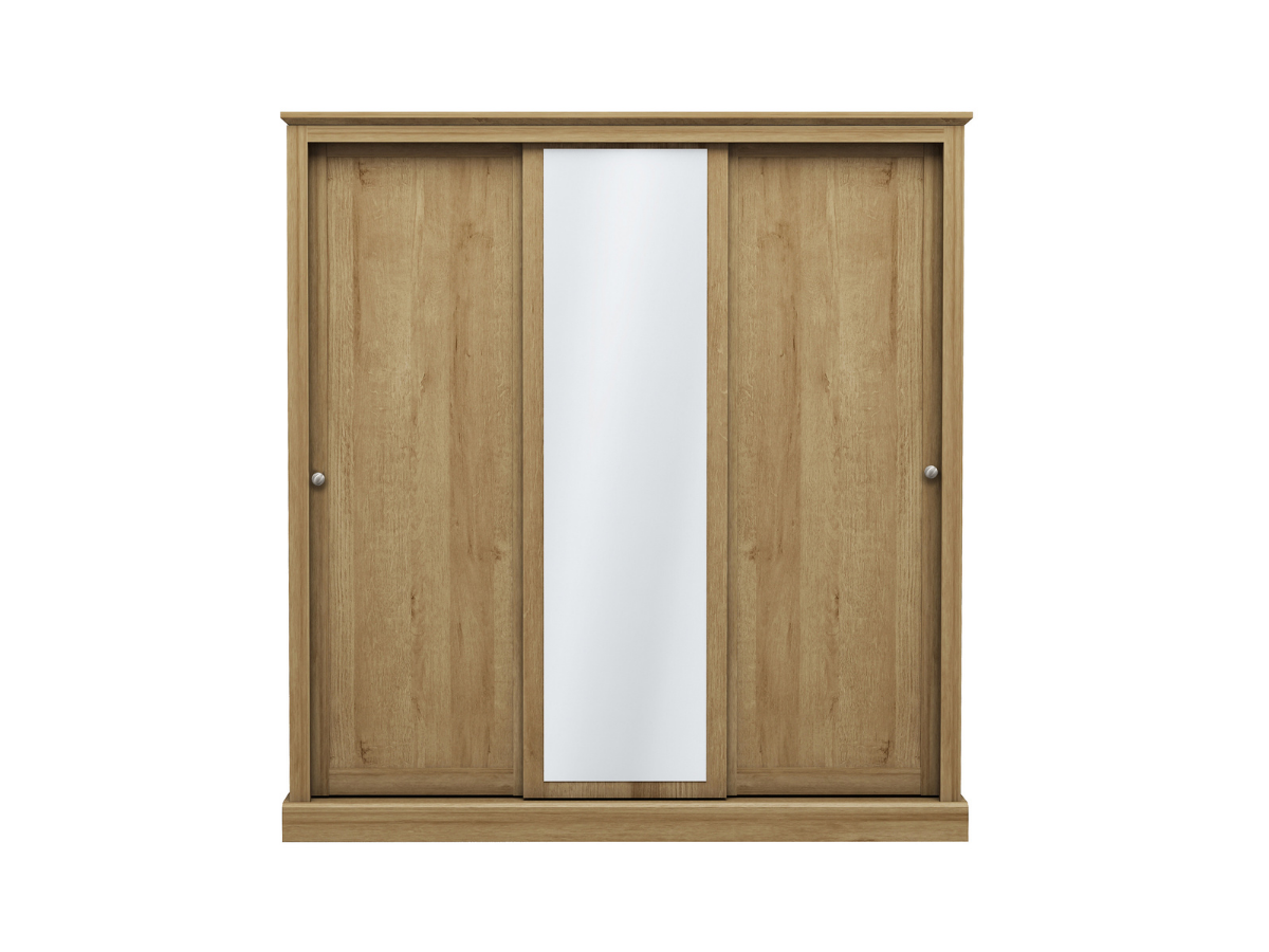 Devonshire Sliding Three Door Wardrobe Oak with Mirror