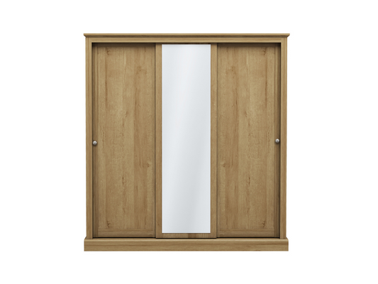 Devonshire Sliding Three Door Wardrobe Oak with Mirror