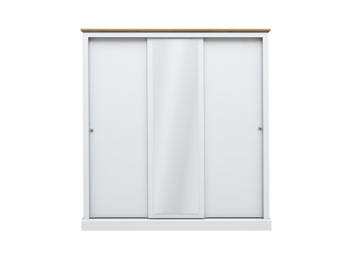 Devonshire Sliding Three Door Wardrobe White with Mirror
