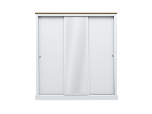 Devonshire Sliding Three Door Wardrobe White with Mirror