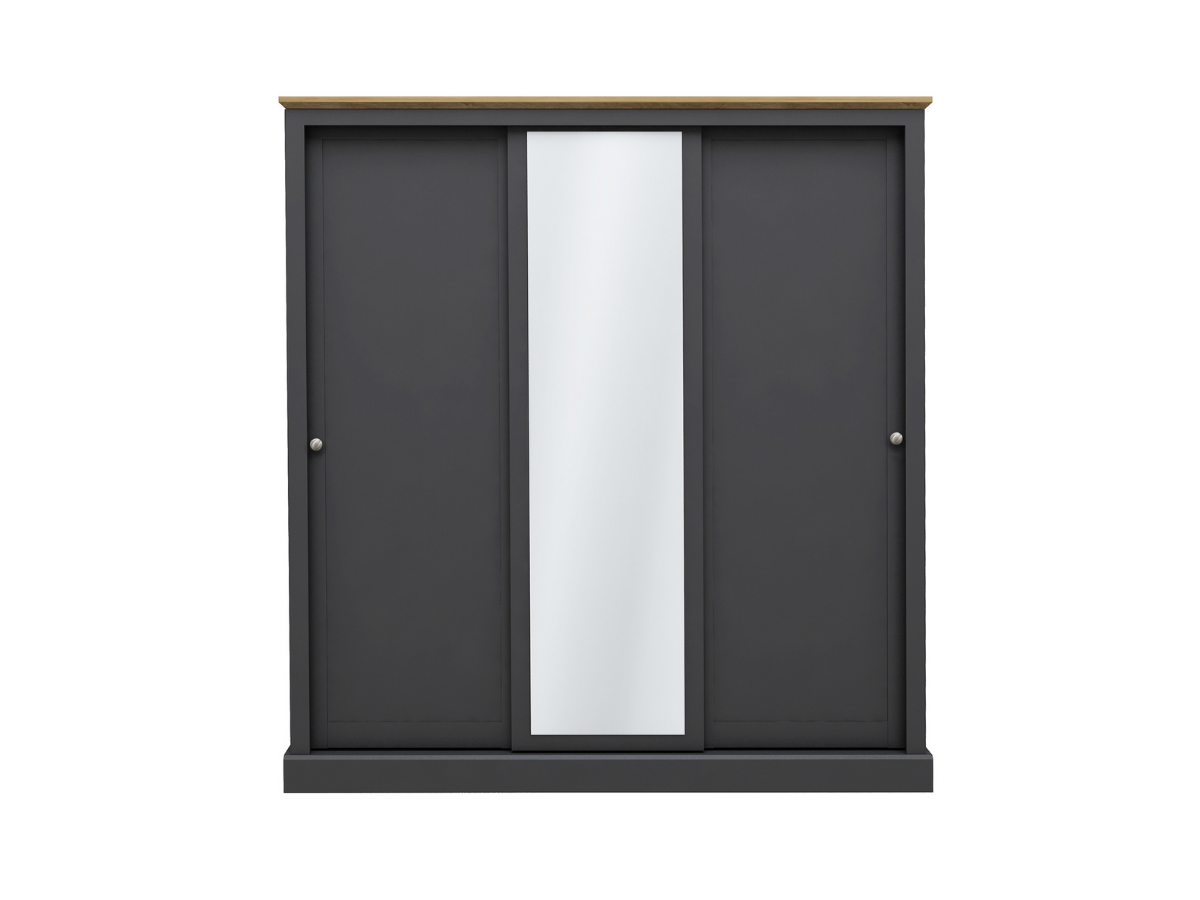 Devonshire Sliding Three Door Wardrobe Charcoal with Mirror