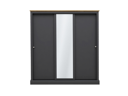 Devonshire Sliding Three Door Wardrobe Charcoal with Mirror