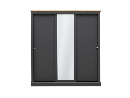 Devonshire Sliding Three Door Wardrobe Charcoal with Mirror