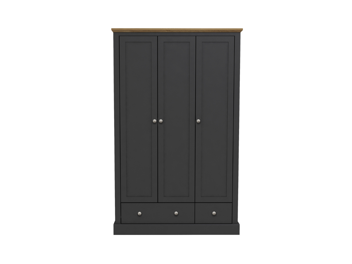 Devonshire Three Door Wardrobe with Two Drawer Charcoal