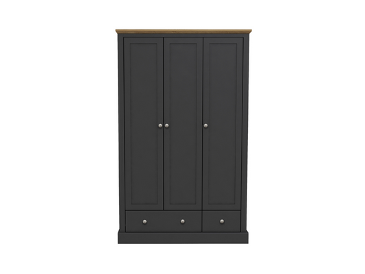 Devonshire Three Door Wardrobe with Two Drawer Charcoal