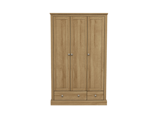 Devonshire Three Door Wardrobe with Two Drawer Oak