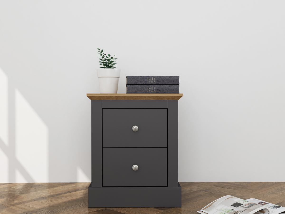 Devonshire Two Drawer Bedside Cabinet Charcoal