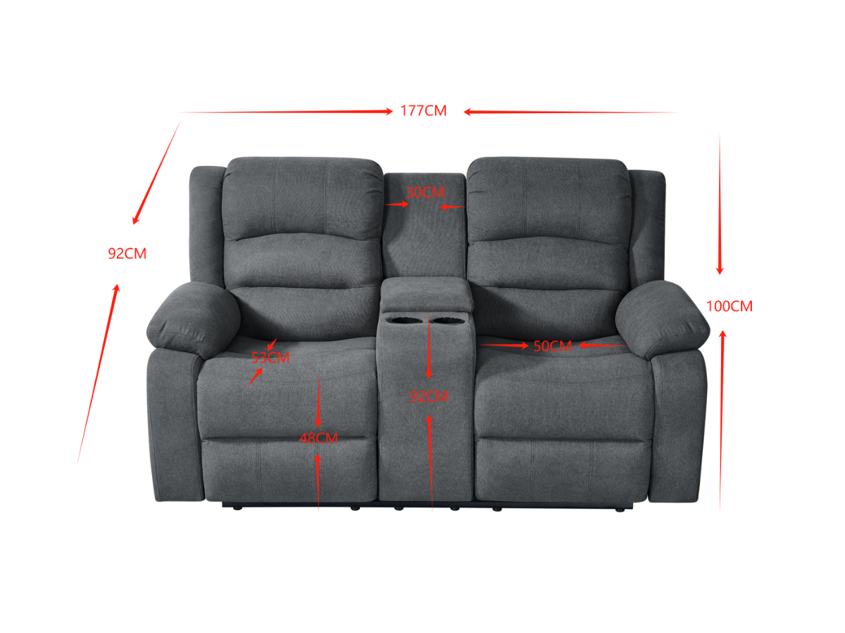 Florence 2 Seat Couch Recliner Grey Fabric