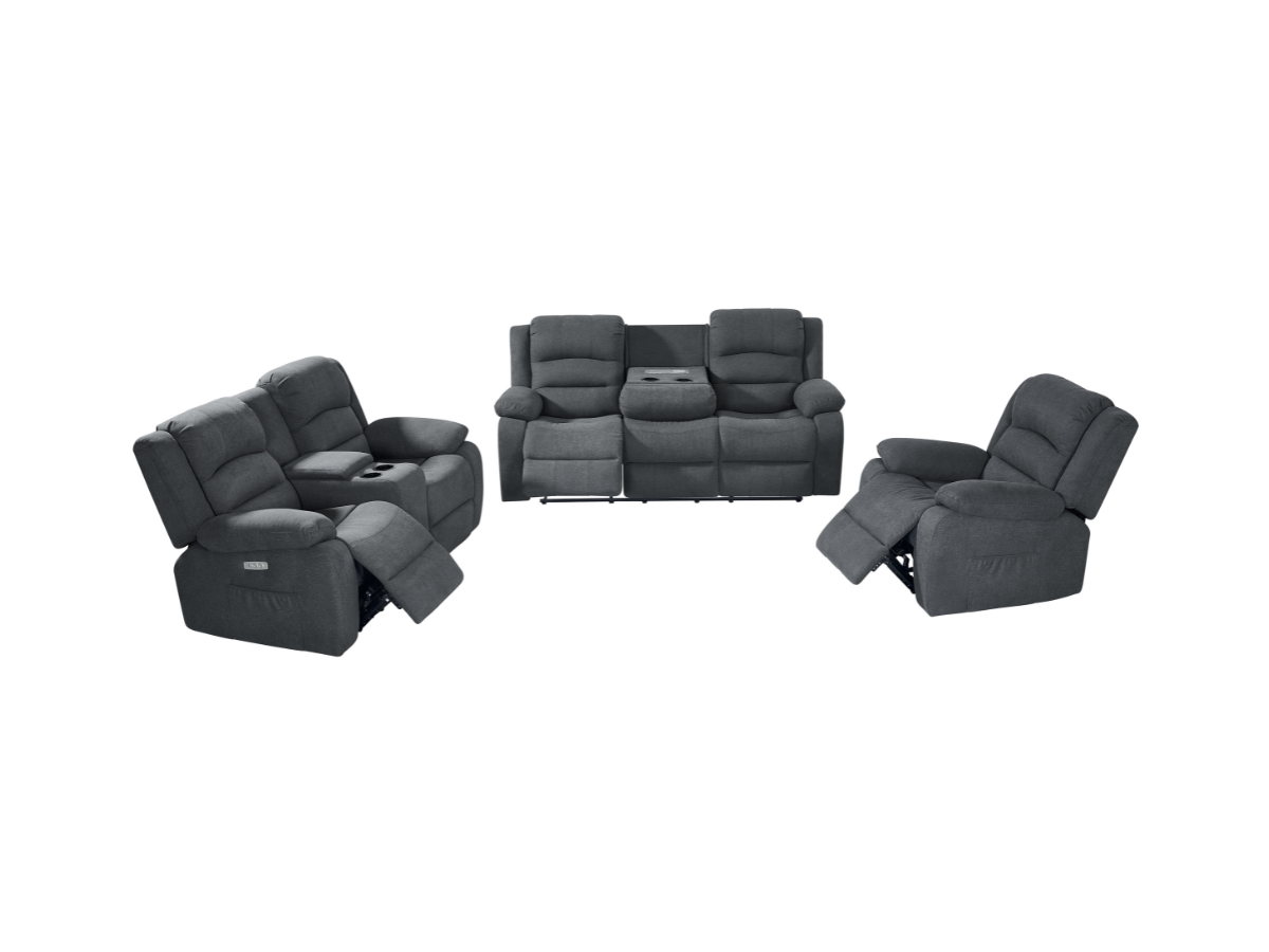 Florence Electric Recliner Sofa Set 3+2+1 Grey Fabric
