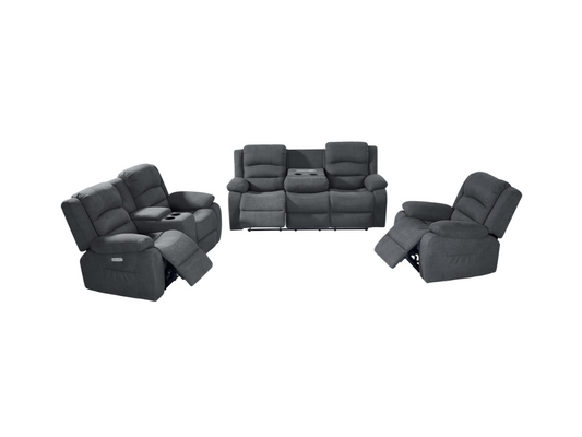 Florence Electric Recliner Sofa Set 3+2+1 Grey Fabric