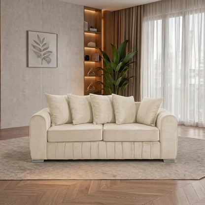 Lily Velvet Fabric Sofa Set 3+2 Seater Suite with Scatter Back Cushions in Grey, Black, Cream & Blue