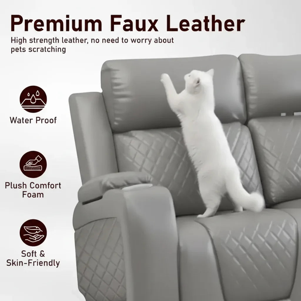 MNS Florida Music Electric Recliners 3+2 Seater Leather Sofa (Black, Grey) Blutooth Speakers/LED LIGHTS/USB CHARGER