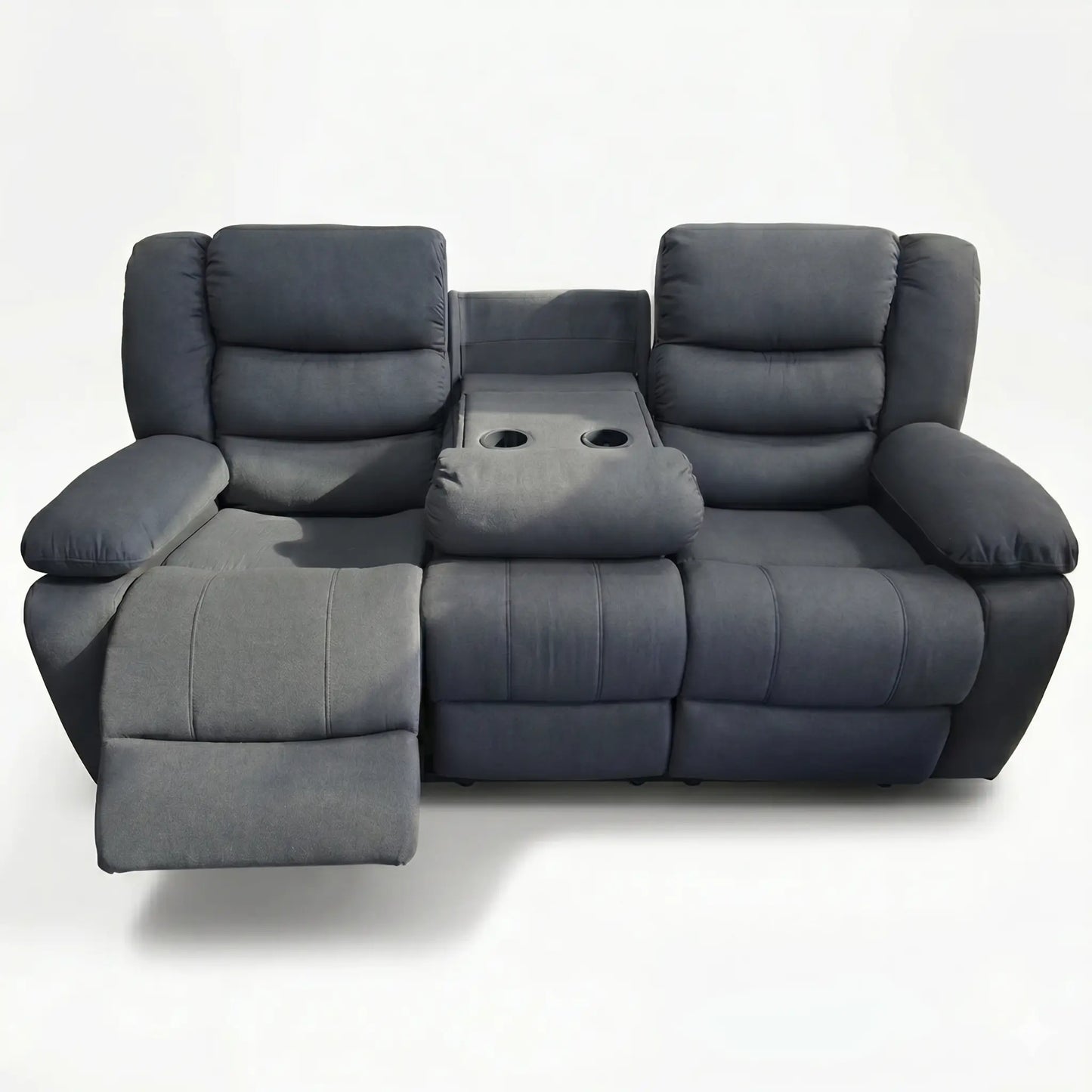 MNS Roma Fabric Reclining Sofa, Grey Fabric, 3+2 Seater with Cup Holders