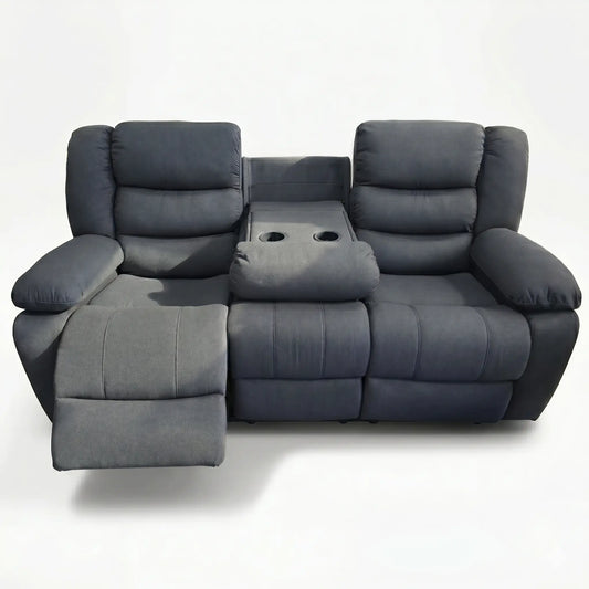 Prime  Sorrento Reclining Sofa, Grey Fabric, 3+2 Seater with Cup Holders