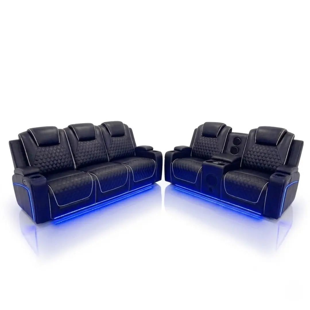 Malaga Leather Electric Recliner Sofa Set With Cupholders and Speakers – 3+2 Seater Sofa Set