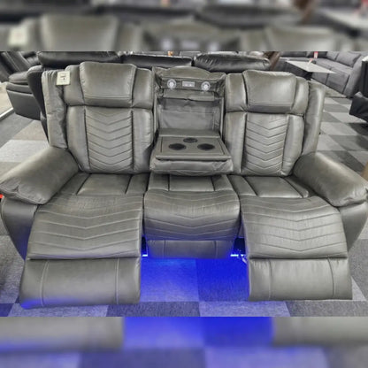 Michigan Leather 3+2 Seater Electric Recliner Sofa – LED Lighting, Cupholders, USB & Type-C Ports, Wireless Charging & Woofer Speakers