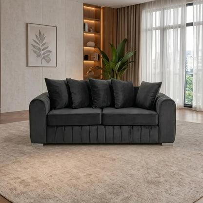 Lily Velvet Fabric Sofa Set 3+2 Seater Suite with Scatter Back Cushions in Grey, Black, Cream & Blue
