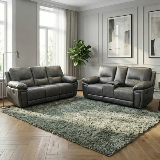 Sara Leather Electric Recliner Sofa 3+2 Seater Grey /LED Lights/USB Ports/Cup Holders