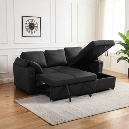 Francesca Sofa Bed (Universal) in Grey fabric - USB - Storage - Cuphoders - Bed - Magazine Pocket