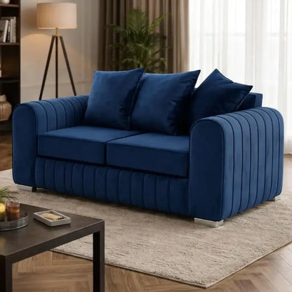 Lily Velvet Fabric Sofa Set 3+2 Seater Suite with Scatter Back Cushions in Grey, Black, Cream & Blue