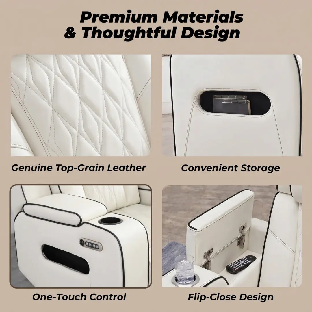 Osman Smart Leather 3+2 Seater Sofa with Built-in Speakers, Wireless Charging, USB-C, RGB LED & Electric Headrests