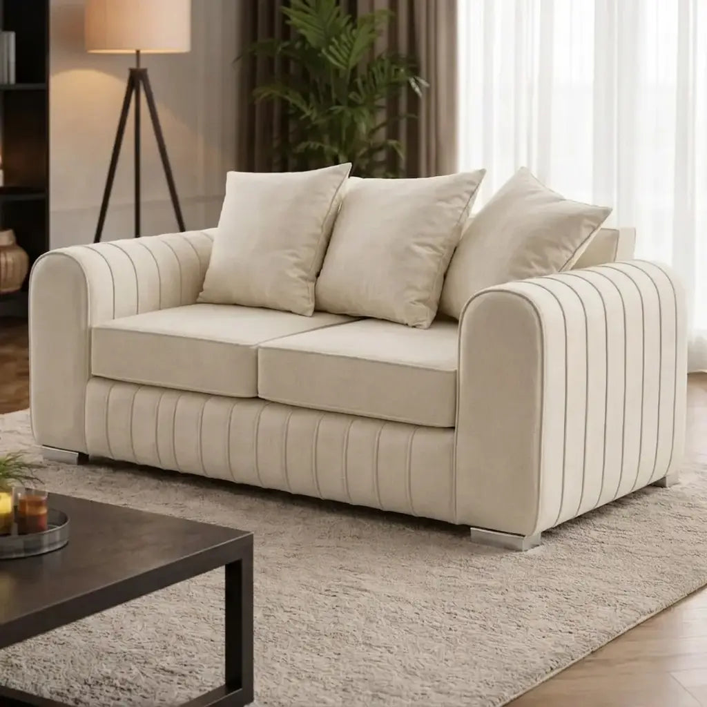 Lily Velvet Fabric Sofa Set 3+2 Seater Suite with Scatter Back Cushions in Grey, Black, Cream & Blue
