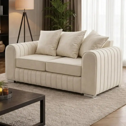 Lily Velvet Fabric Sofa Set 3+2 Seater Suite with Scatter Back Cushions in Grey, Black, Cream & Blue