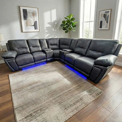 MNS Sara Leather Electric Recliner Corner Sofa Grey