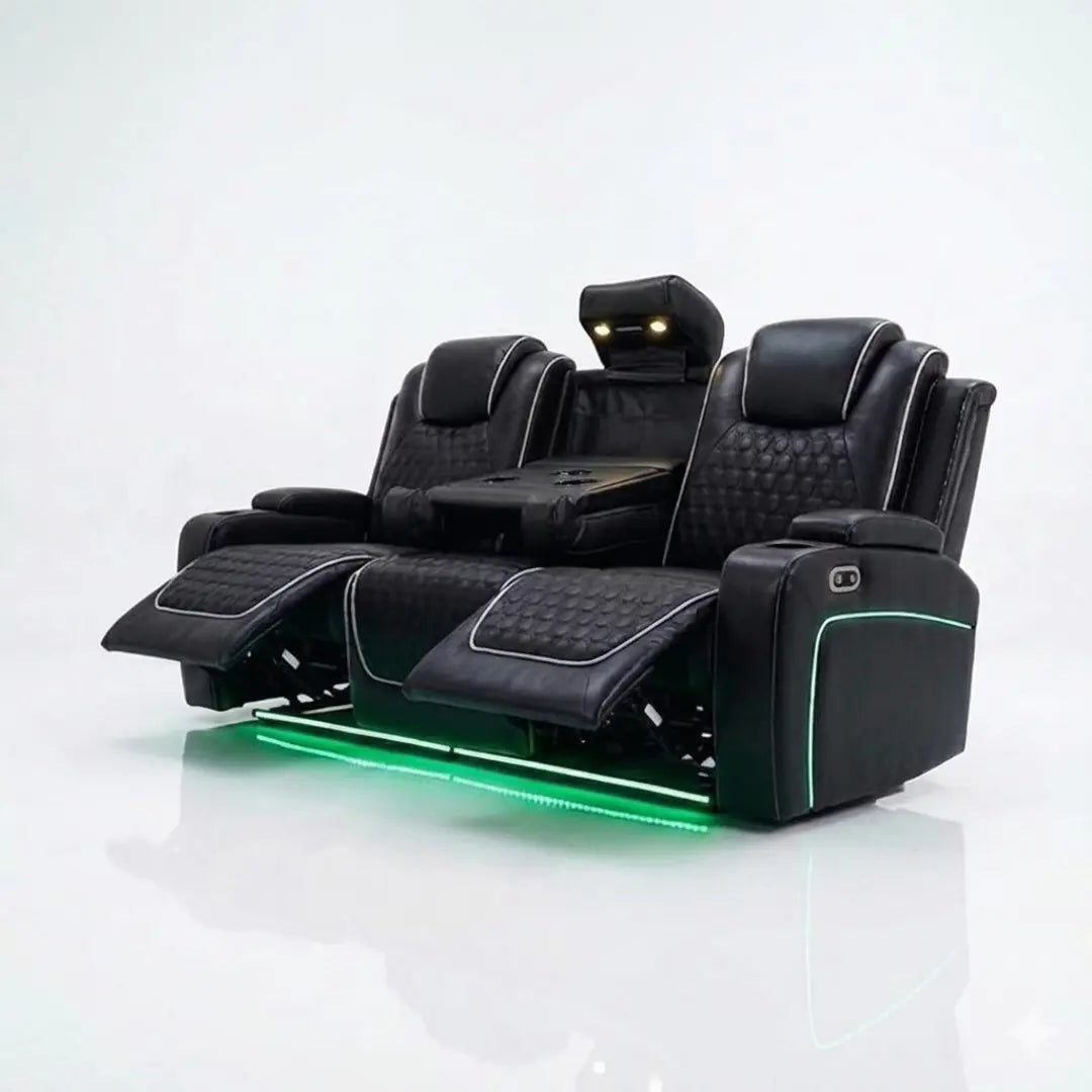Malaga Leather Electric Recliner Sofa Set With Cupholders and Speakers – 3+2 Seater Sofa Set